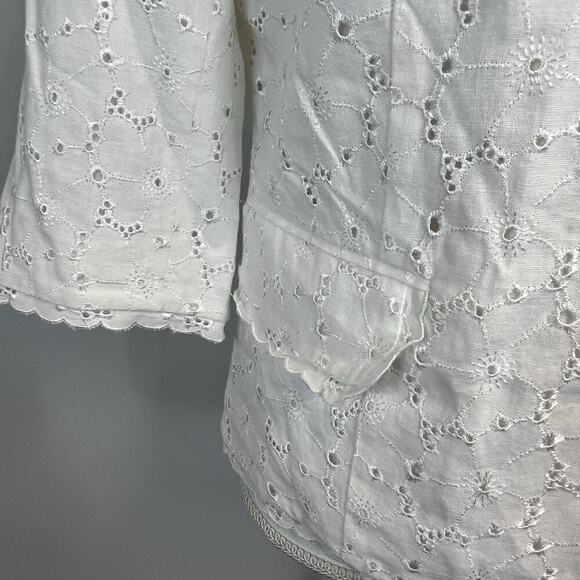 Dressbarn Blazer Jacket size Medium White Linen Eyelet Wedding Summer Church - Picture 6 of 9